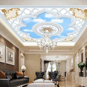 歐式3d立體壁紙墻紙東南亞風格中式頂面吊頂天花板圓形燈池壁畫